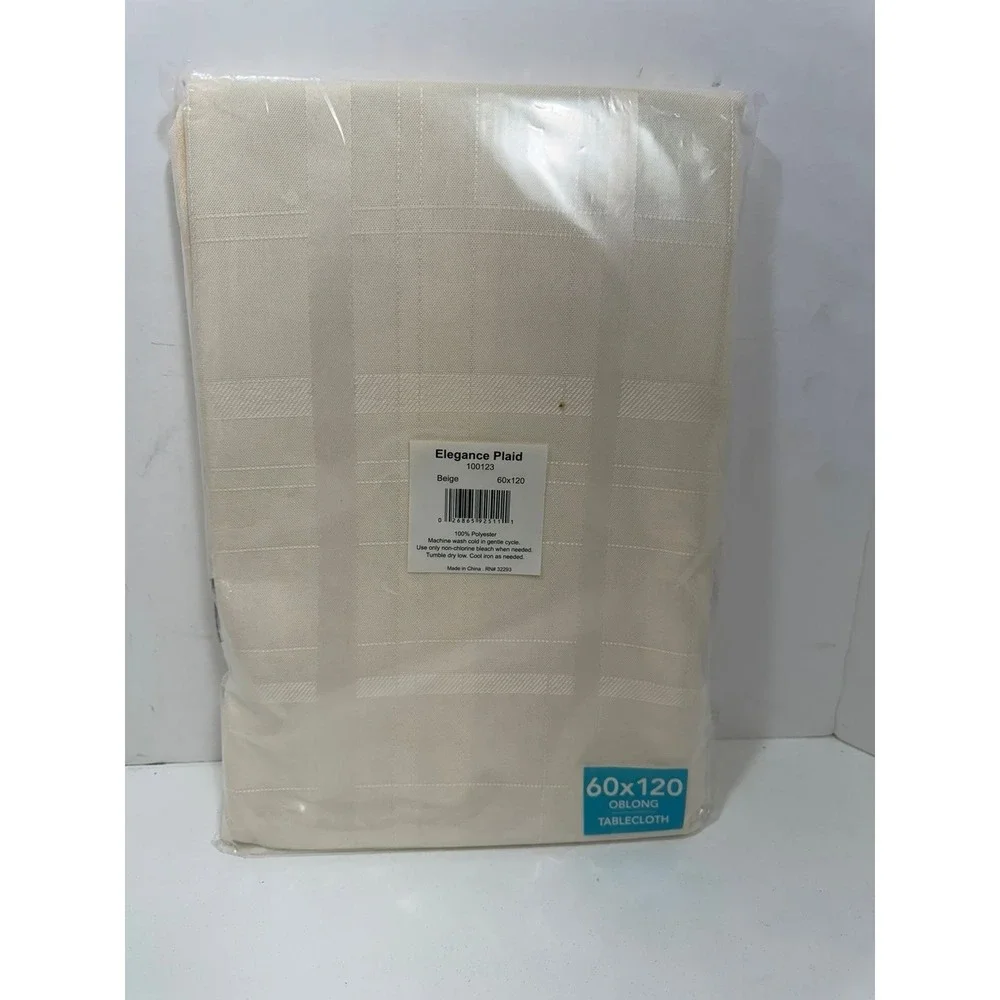 Elegance Plaid 60x120 Rectangle Fabric Tablecloth Elegance Plaid Beige